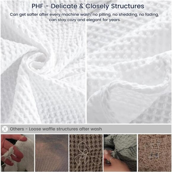 100% Cotton Waffle Weave Blanket Queen Size 90"x90"-Lightweight Cozy Washed Soft - Picture 5 of 7